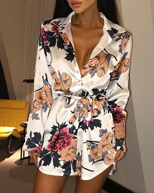 Floral Print Tied Shirt Dress Floral Print Tied Shirt Dress