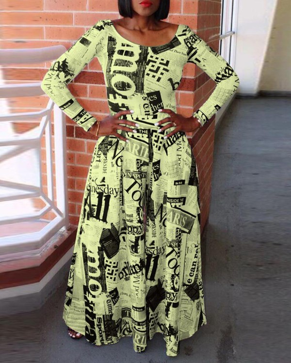 Newspaper Print Casual Flare Leg Jumpsuit Newspaper Print Casual Flare Leg Jumpsuit
