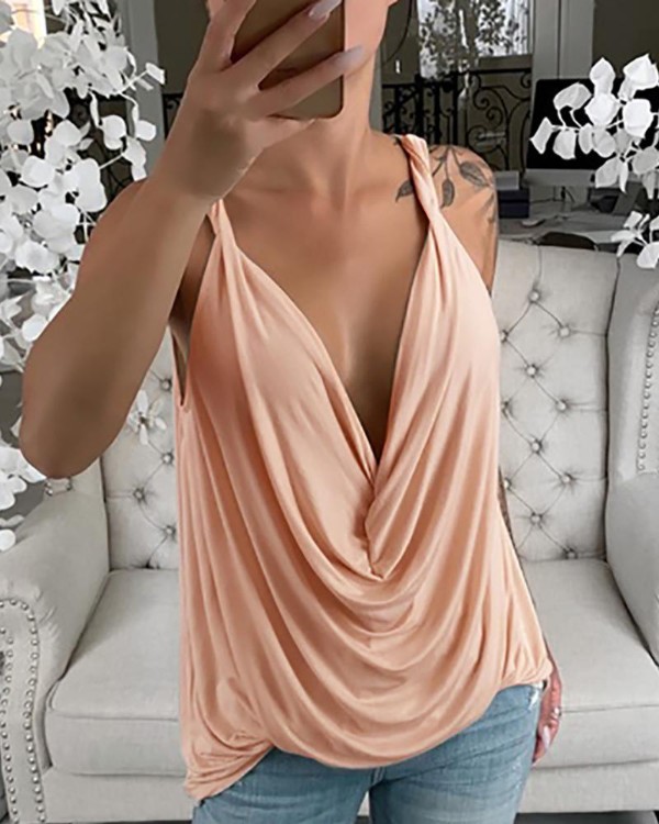 Sleeveless Solid V Neck Sling Top Sleeveless Solid V Neck Sling Top