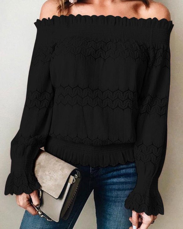 Off Shoulder Lace Trim Casual Top Off Shoulder Lace Trim Casual Top