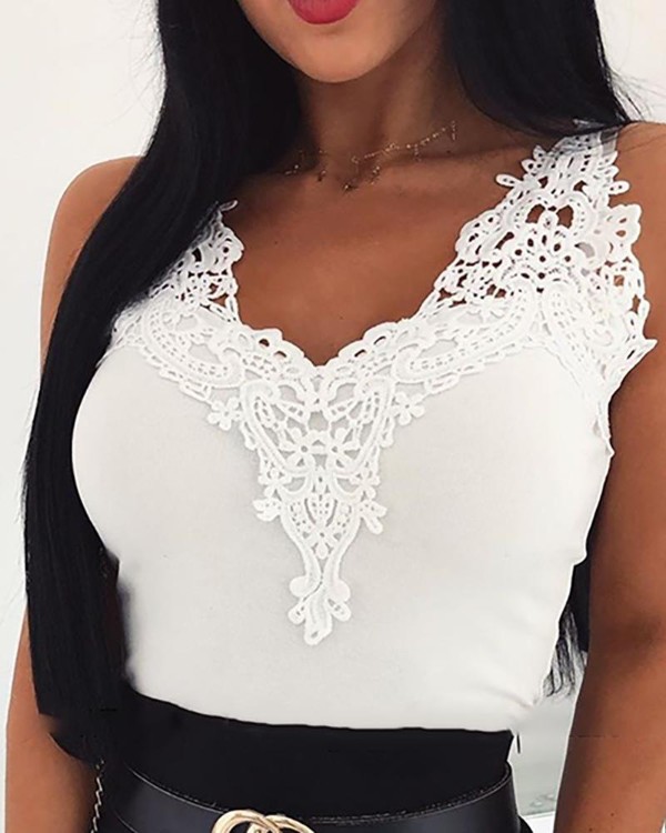 Crochet Lace Insert Casual Top Crochet Lace Insert Casual Top