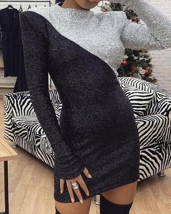 Glitter Two Tone Cut And Sew Bodycon Dress Glitter Two Tone Cut And Sew Bodycon Dress