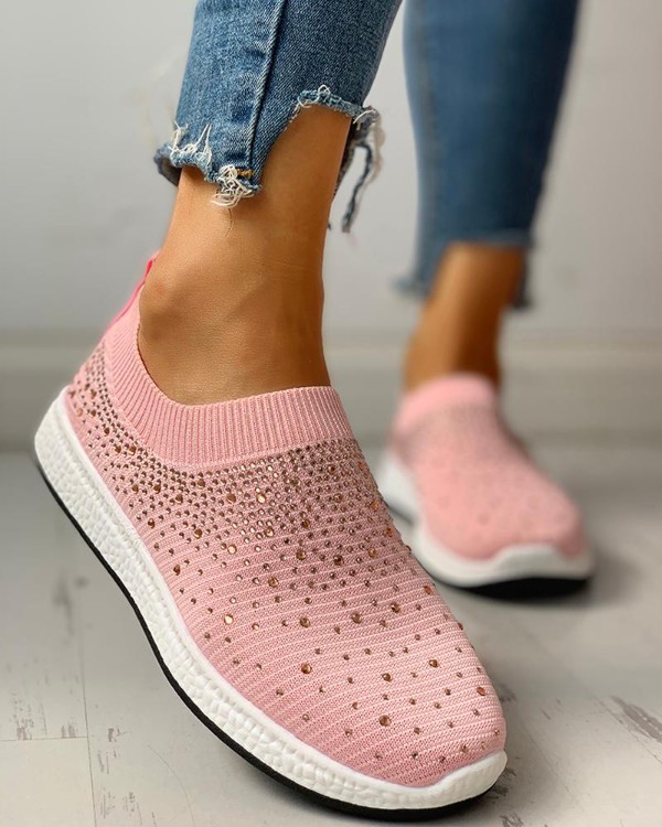 Hot Stamping Ribbed Breathable Knitting Sneakers Hot Stamping Ribbed Breathable Knitting Sneakers