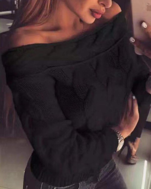 Off Shoulder Long Sleeve Knit Sweater Off Shoulder Long Sleeve Knit Sweater