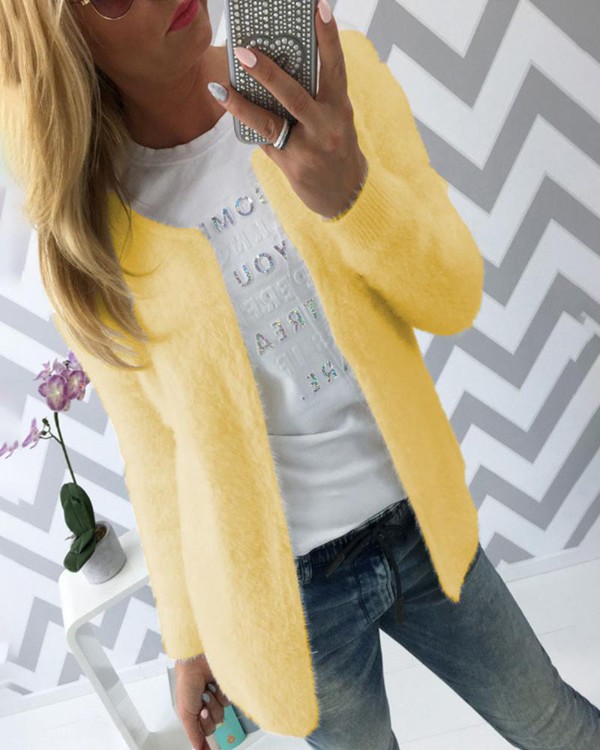 Solid Long Sleeve Casual Fluffy Coat Solid Long Sleeve Casual Fluffy Coat