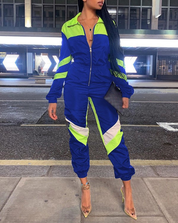 Colorblock Zipper Striped Jumpsuit Colorblock Zipper Striped Jumpsuit