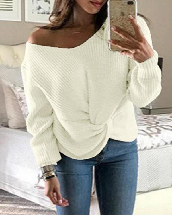 Solid Ribbed Knit Long Sleeve Sweater Solid Ribbed Knit Long Sleeve Sweater
