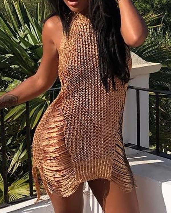 Glitter Sleeveless Tassel Cover Up Glitter Sleeveless Tassel Cover Up