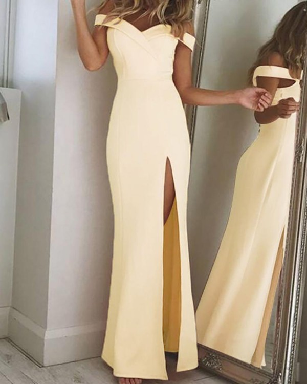 Off Shoulder Thigh Slit Evening Dress Off Shoulder Thigh Slit Evening Dress