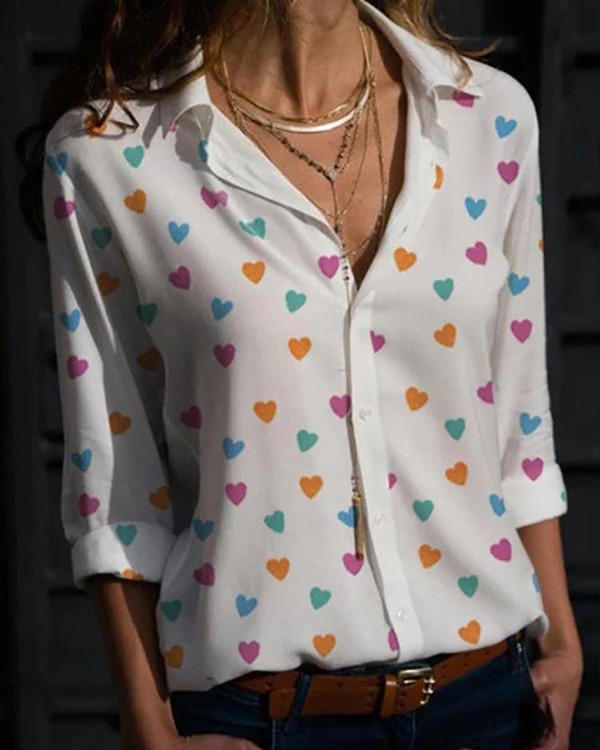 Heart Shape Print Long Sleeve Shirt Heart Shape Print Long Sleeve Shirt