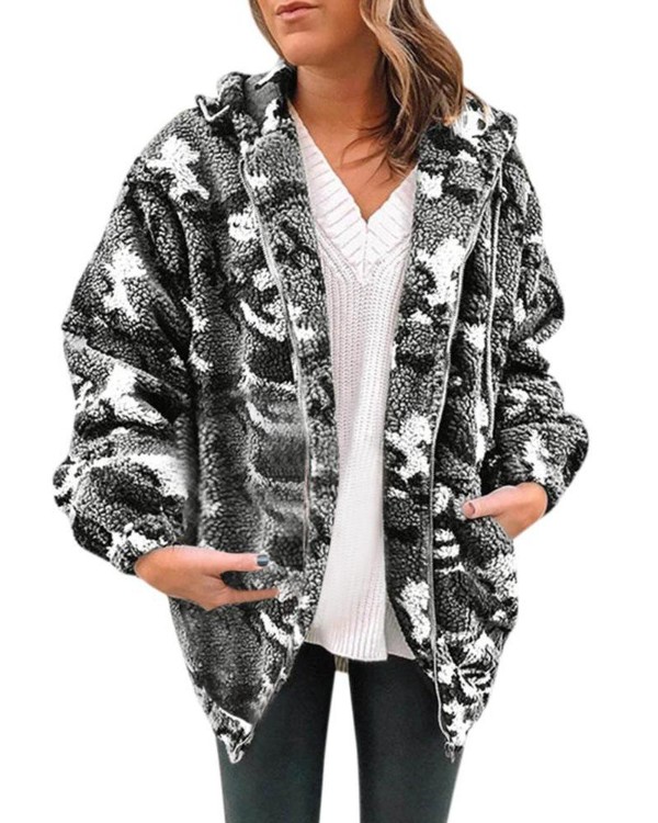 Hoodie Faux Shearling Camo Jacket Hoodie Faux Shearling Camo Jacket