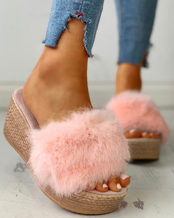 Fluffy Platform Wedge Heeled Sandals Fluffy Platform Wedge Heeled Sandals