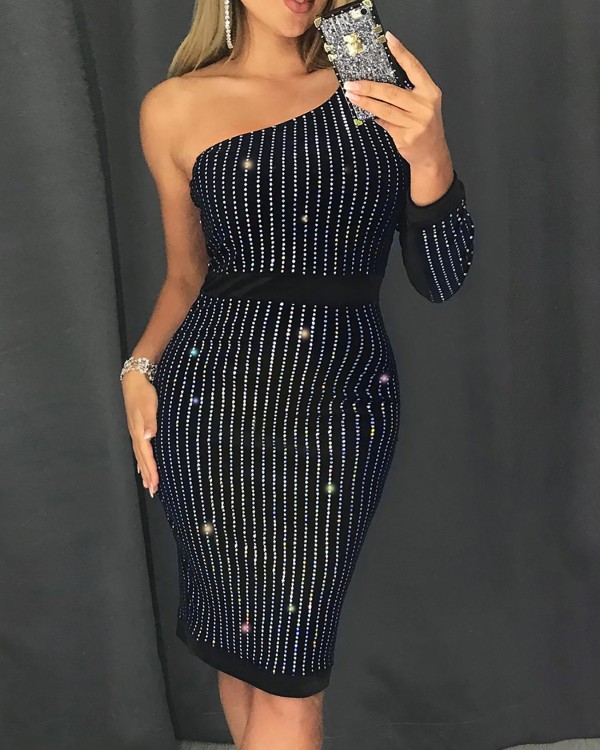 One Shoulder Stud Detail Bodycon Dress One Shoulder Stud Detail Bodycon Dress