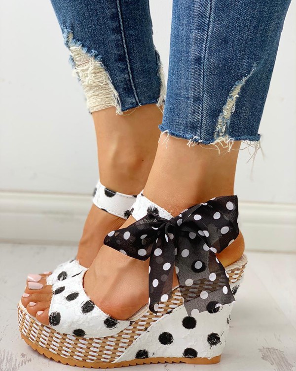 Dot Bowknot Design Platform Wedge Sandals Dot Bowknot Design Platform Wedge Sandals