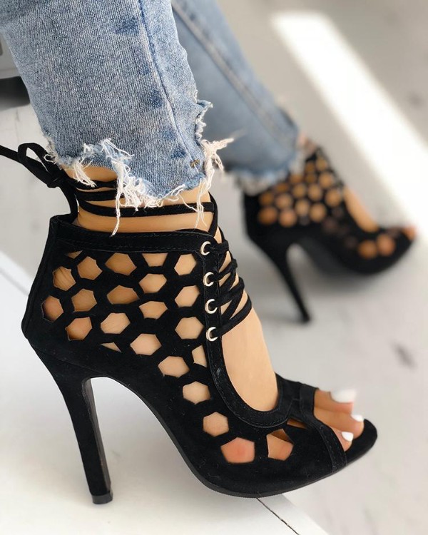 Sexy Lace Up Hollow-Out High Heels Sandals Sexy Lace Up Hollow-Out High Heels Sandals