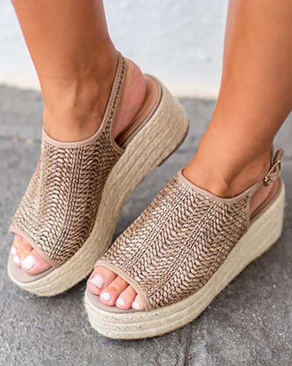 Peep Toe Braided Espadrille Platform Sandals Peep Toe Braided Espadrille Platform Sandals