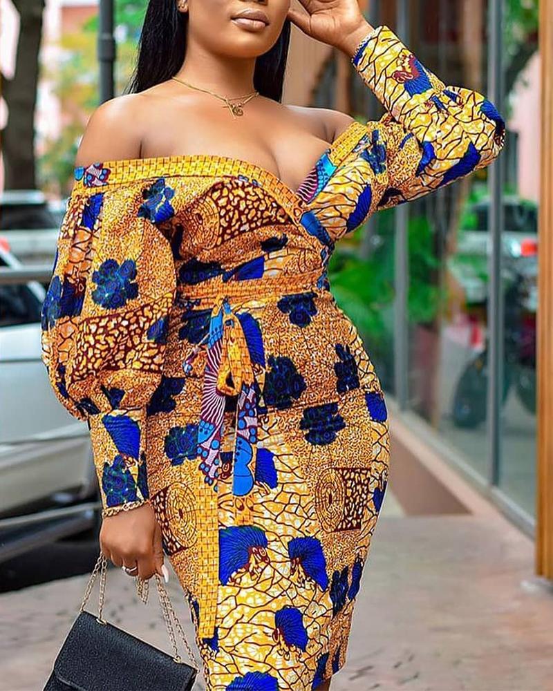 Floral V Neck Tie Waist Dress