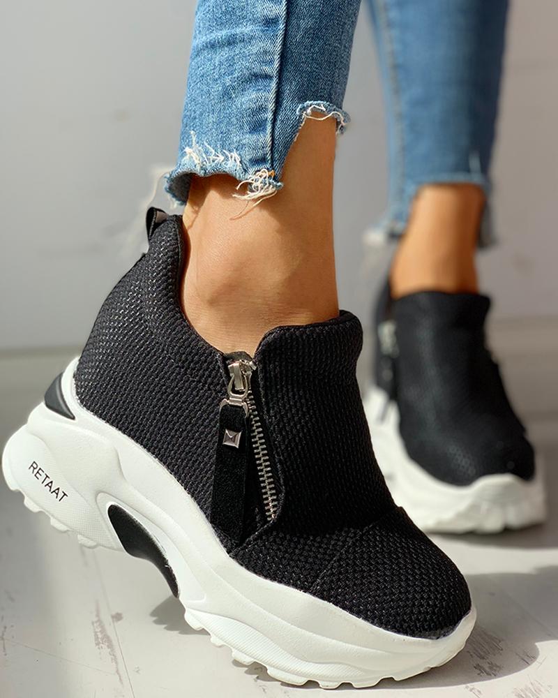 Zipped Design Platform Casual Sneakers