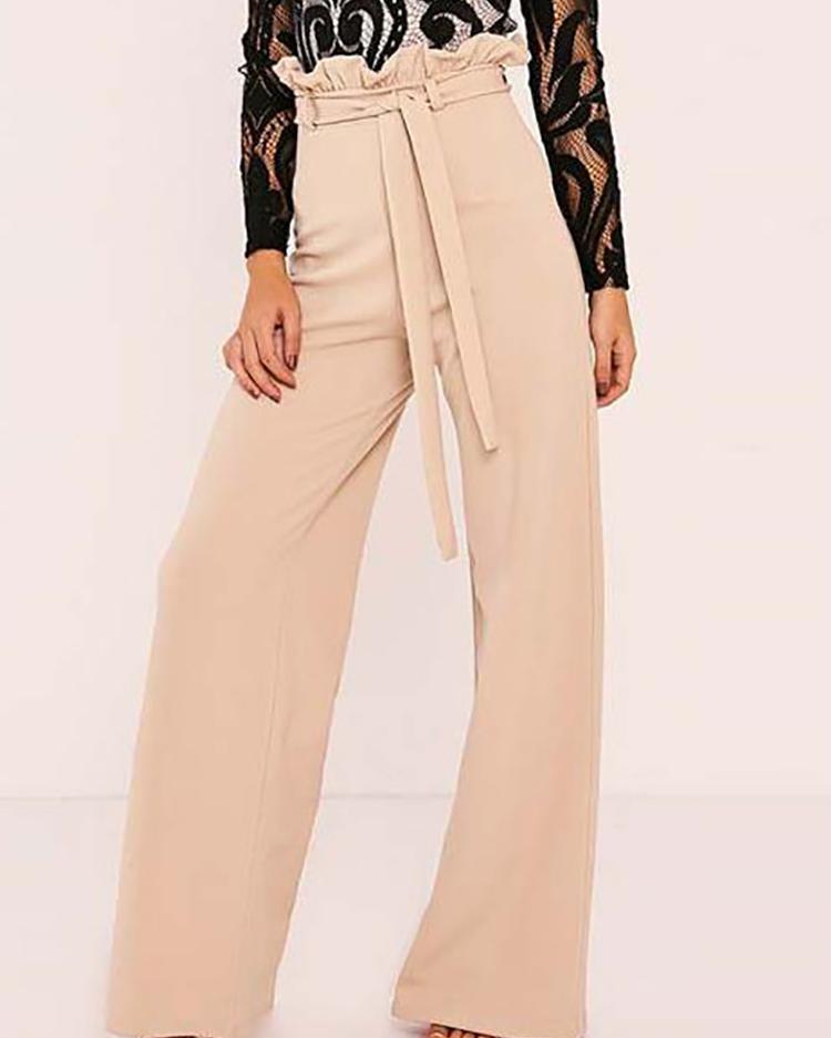 Stylish Plain Belted Wide Leg Pants