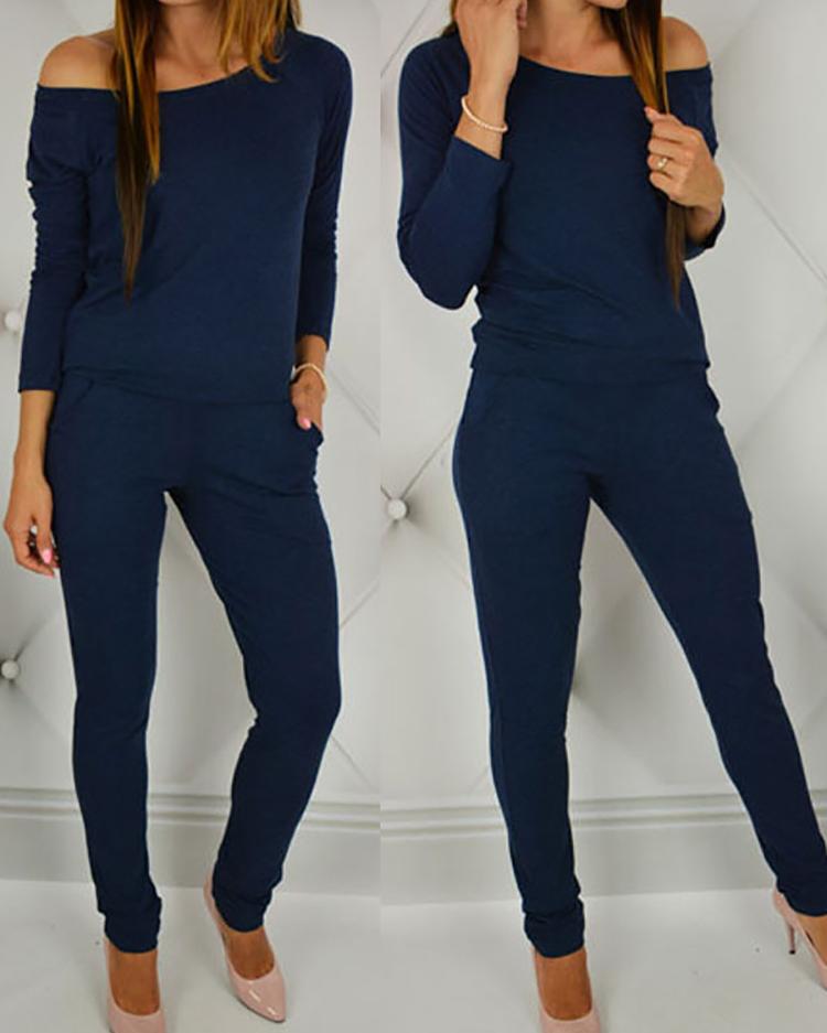 Off Shoulder Bat-Wing Sleeve Jumpsuits