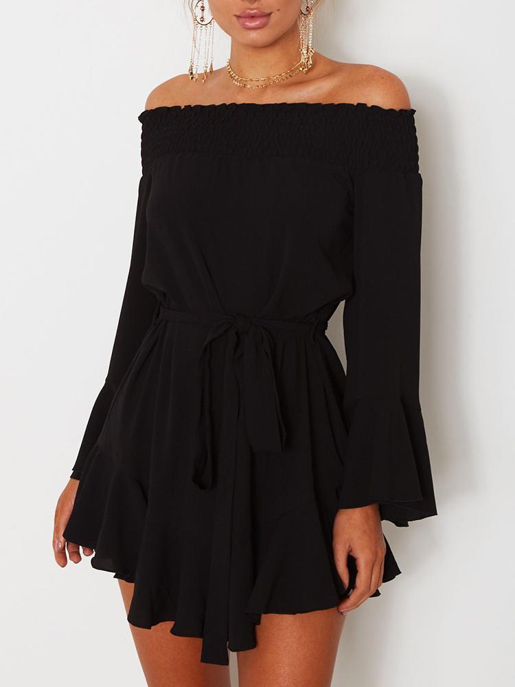 Sexy Flare Sleeve Drop Hem Pleated Chiffon Casual Dress