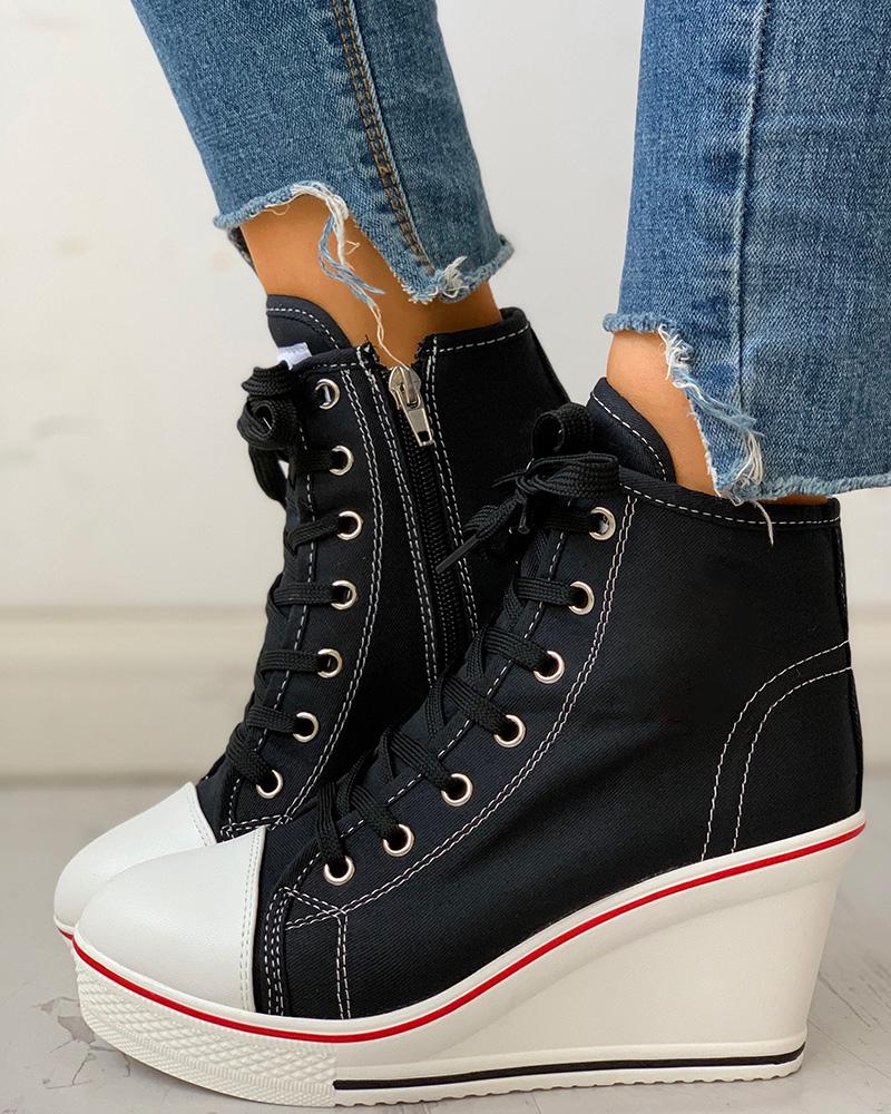 black platform wedge sneakers