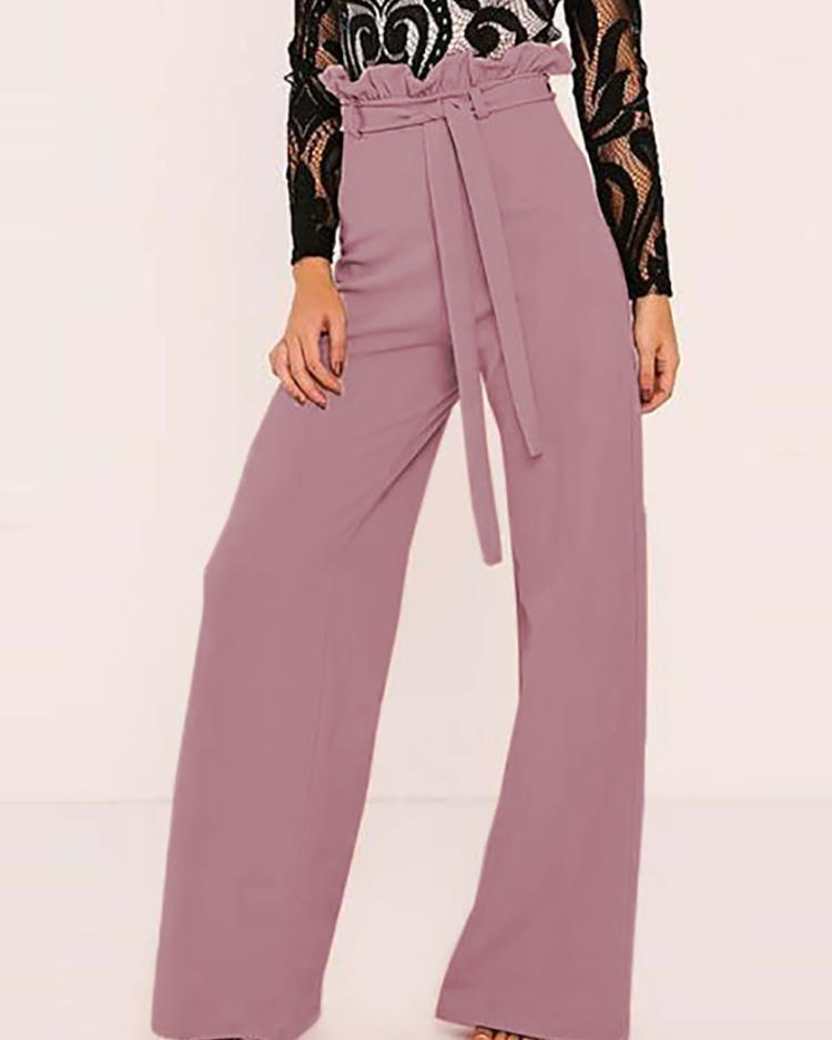 Stylish Plain Belted Wide Leg Pants