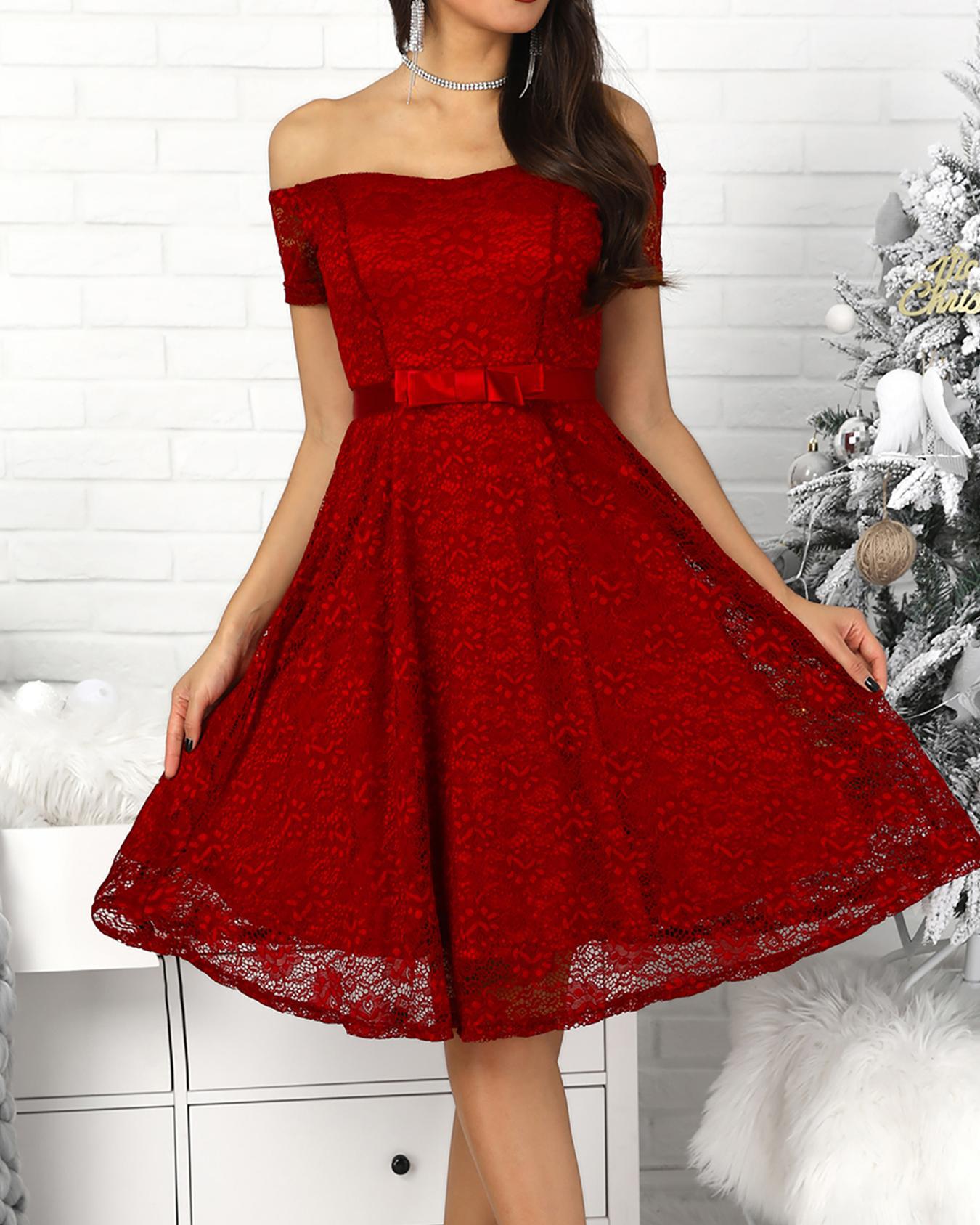 Knot Back Off Shoulder Lace Dress