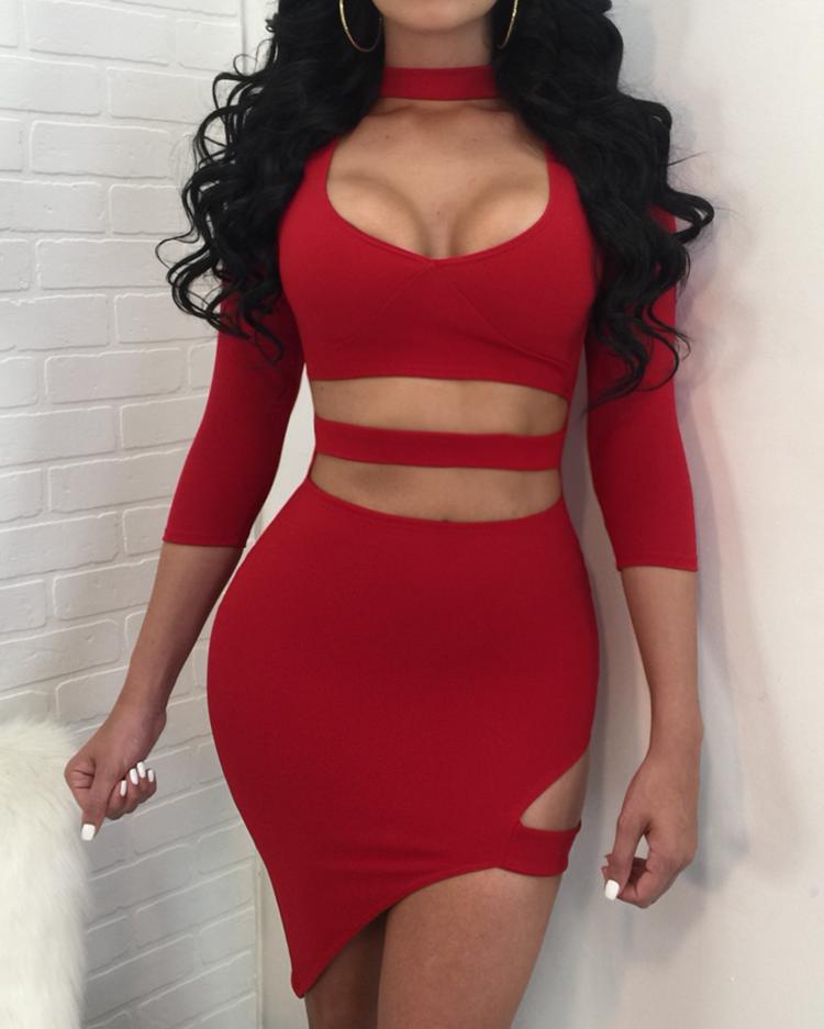 Choker Cut Out Irregular Bodycon Dress