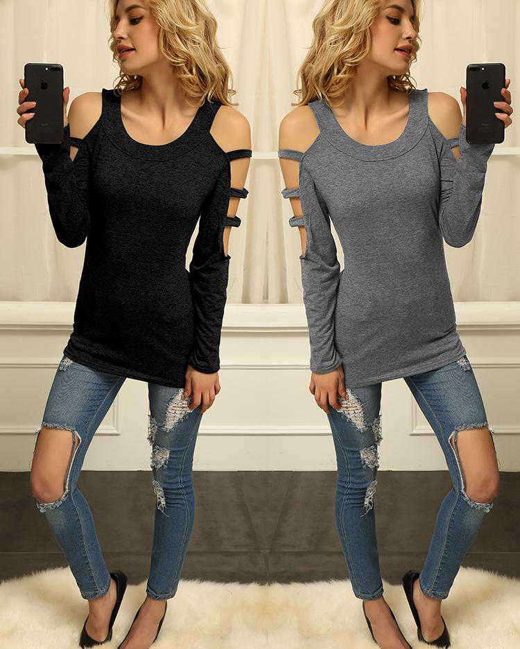 Women Sexy Cut Out Sleeve T-shirt