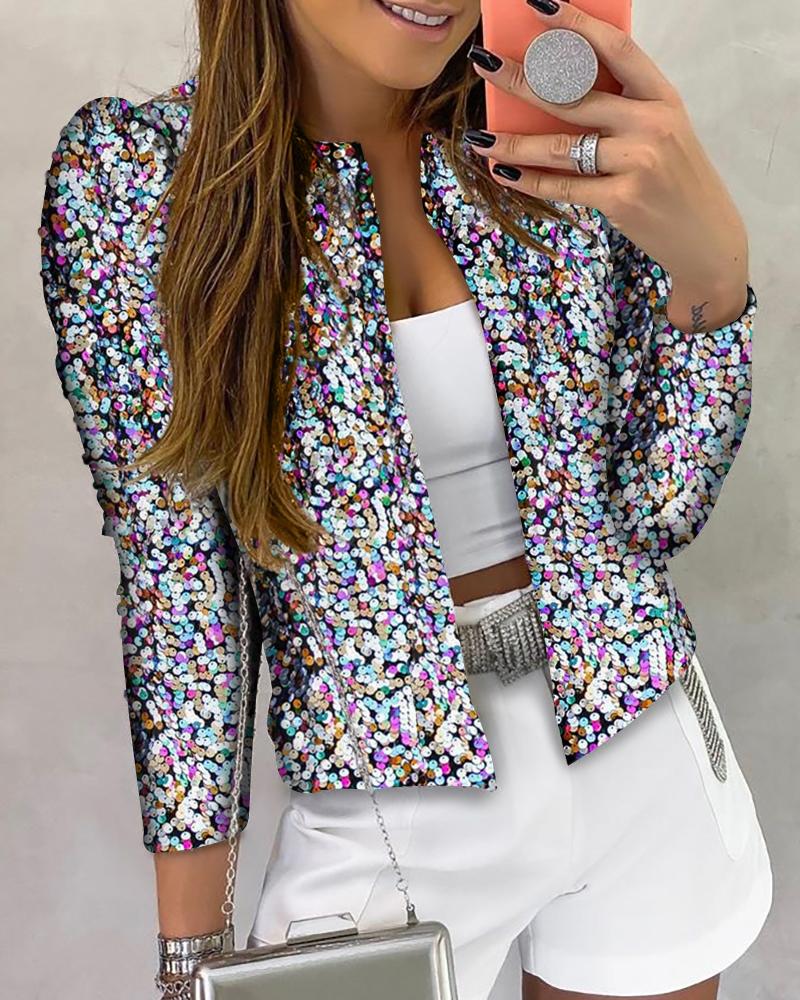Glitter Long Sleeve Sequins Coat