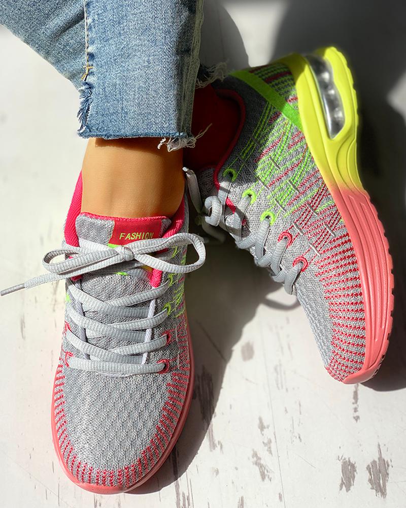 Colorblock Knitted Breathable Lace-Up Sneakers