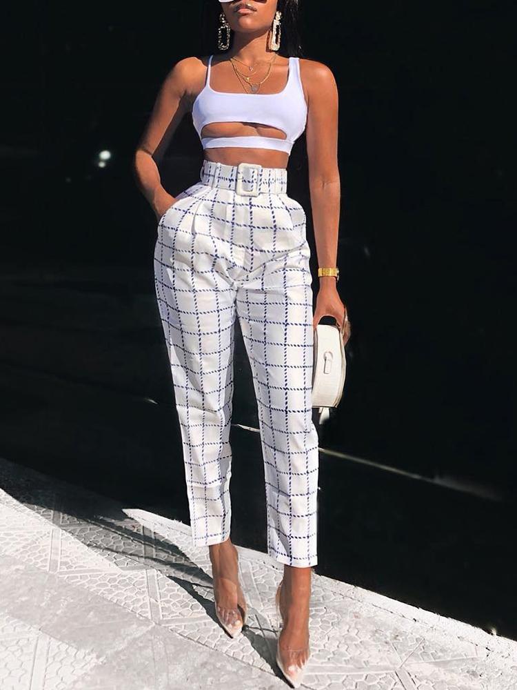 Pantalon décontracté à taille haute avec ceinture