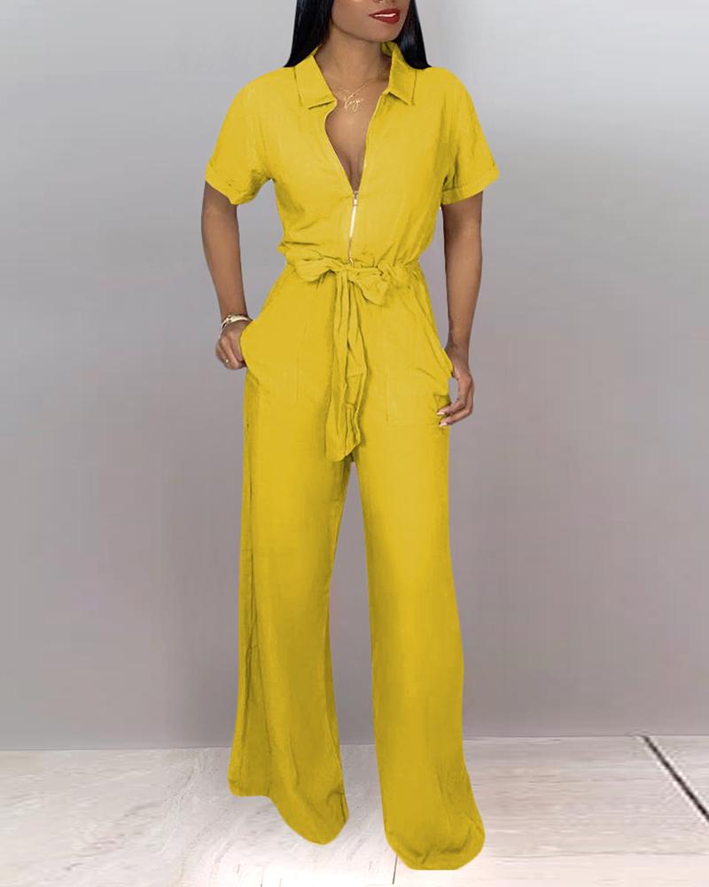 yellow wide leg jumpsuit