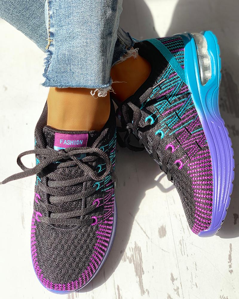 Colorblock Knitted Breathable Lace-Up Sneakers
