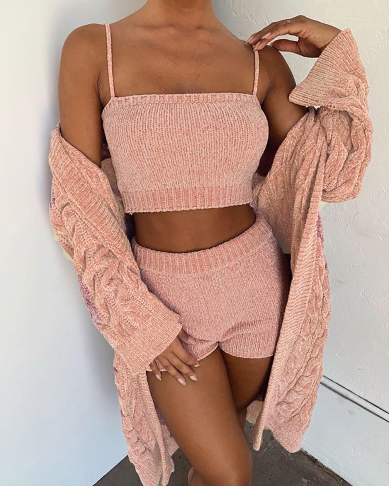 Spaghetti Strap Knitting Tank & Shorts Sets