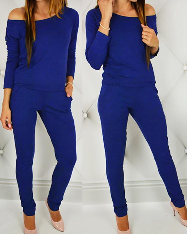 Off Shoulder Bat-Wing Sleeve Jumpsuits