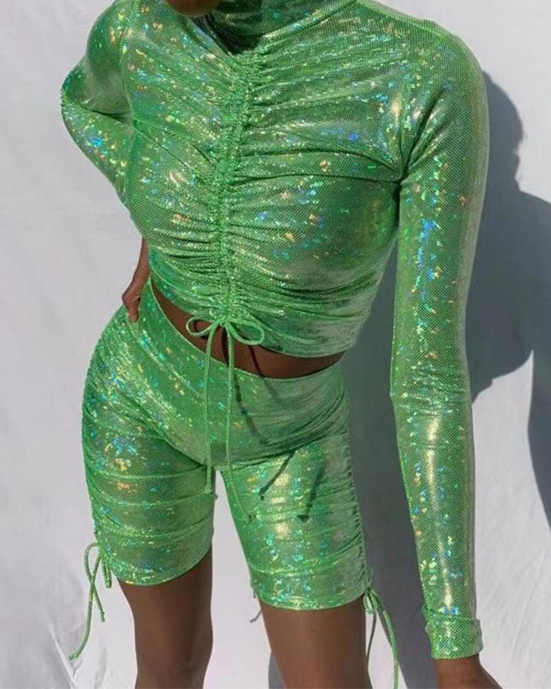 Sexy Sequined Crop Top & Shorts