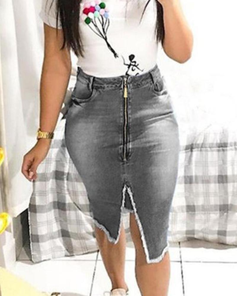 saia jeans com fenda frontal