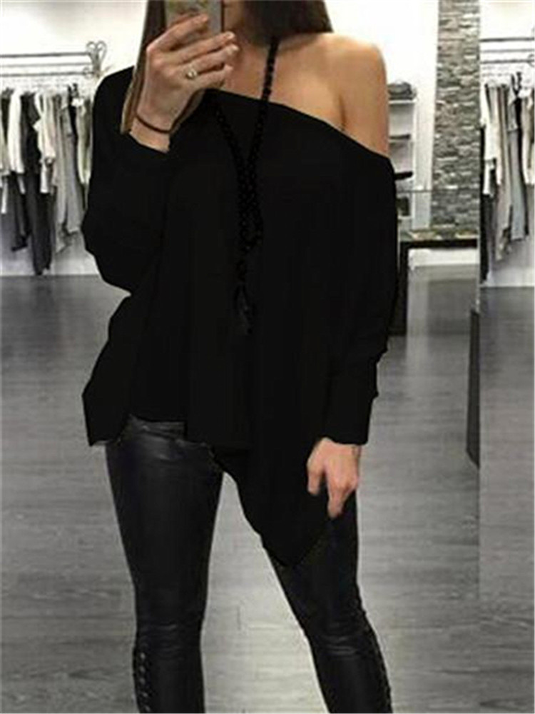 Women Long Sleeve Asymmetric Hem Casual T-Shirt