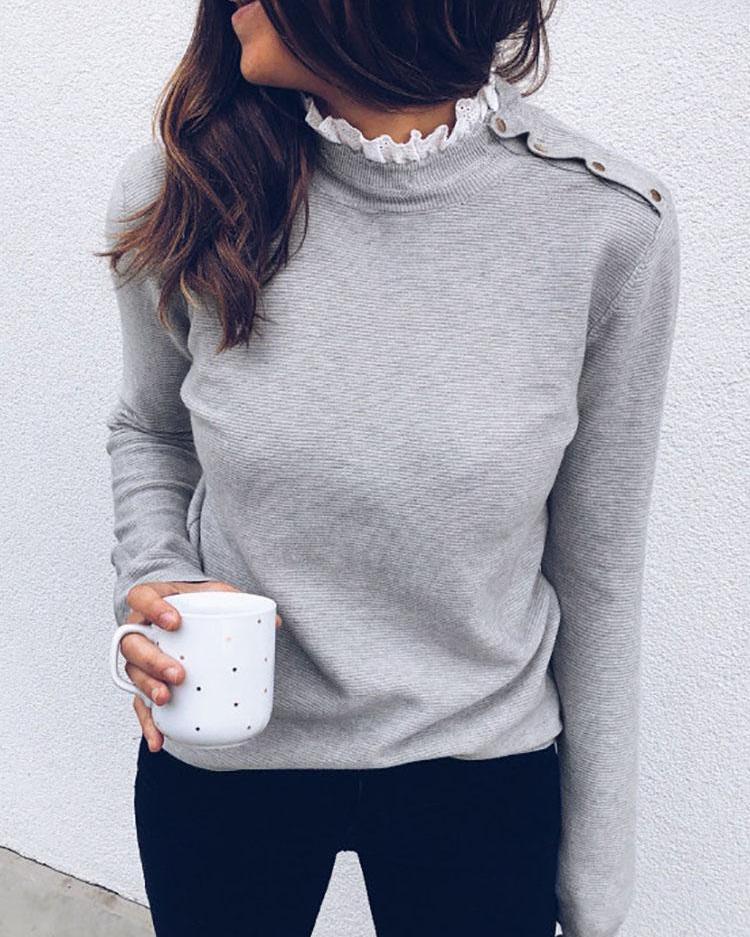 Frill Hem Neck Insert Casual Blouse