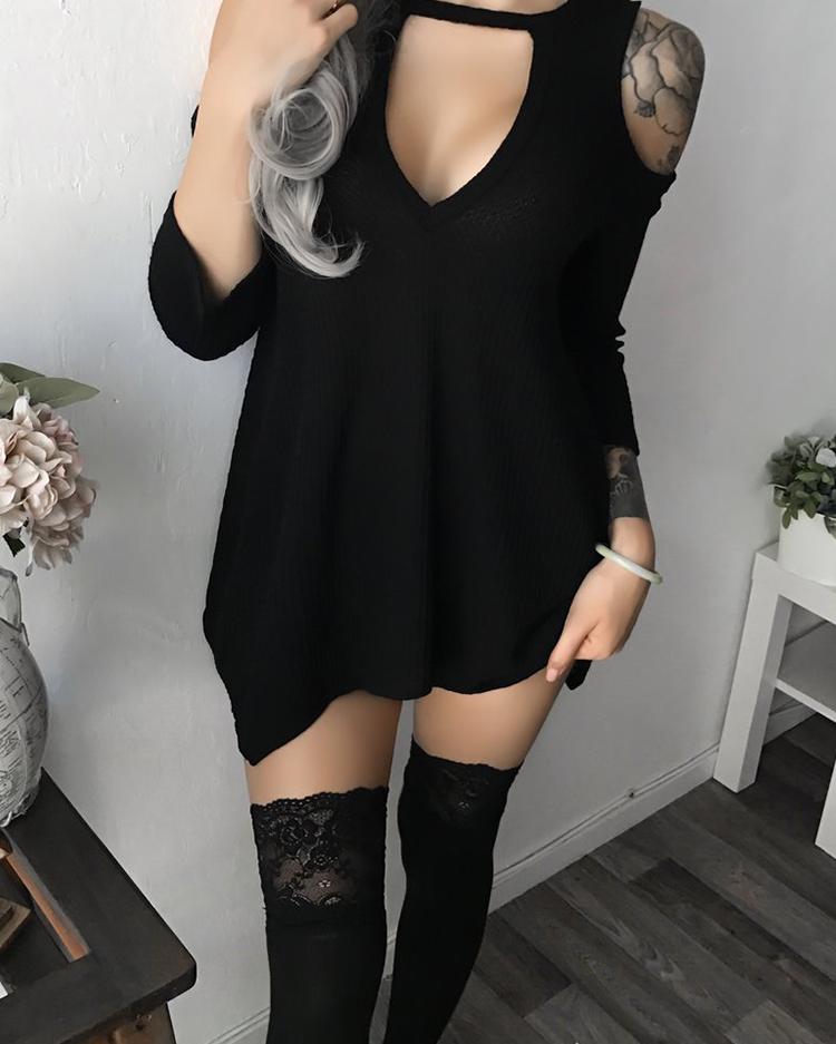 Open Shoulder Cutout Irregular Mini Dress