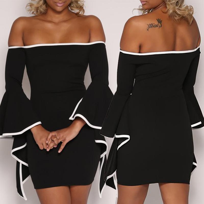 

Sexy Contrast Binding Flared Bodycon Dress, White