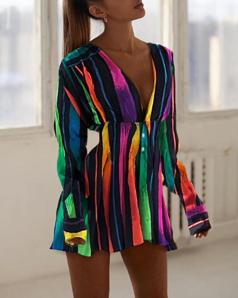 

Colorful Striped Tight Waist Dress, Multicolor