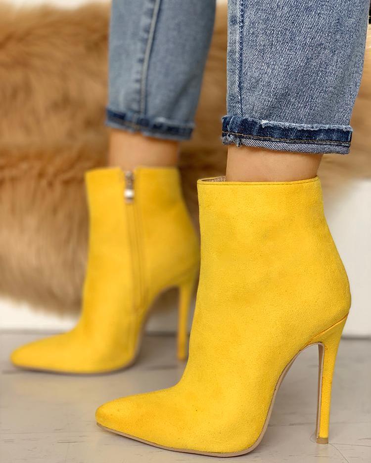 

Suede Point Toe Thin Heeled Boots, Yellow