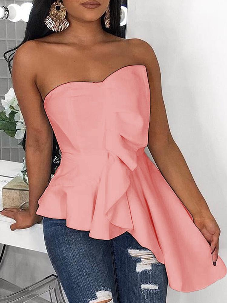 

Tube Irregular Ruffles Hem Blouse