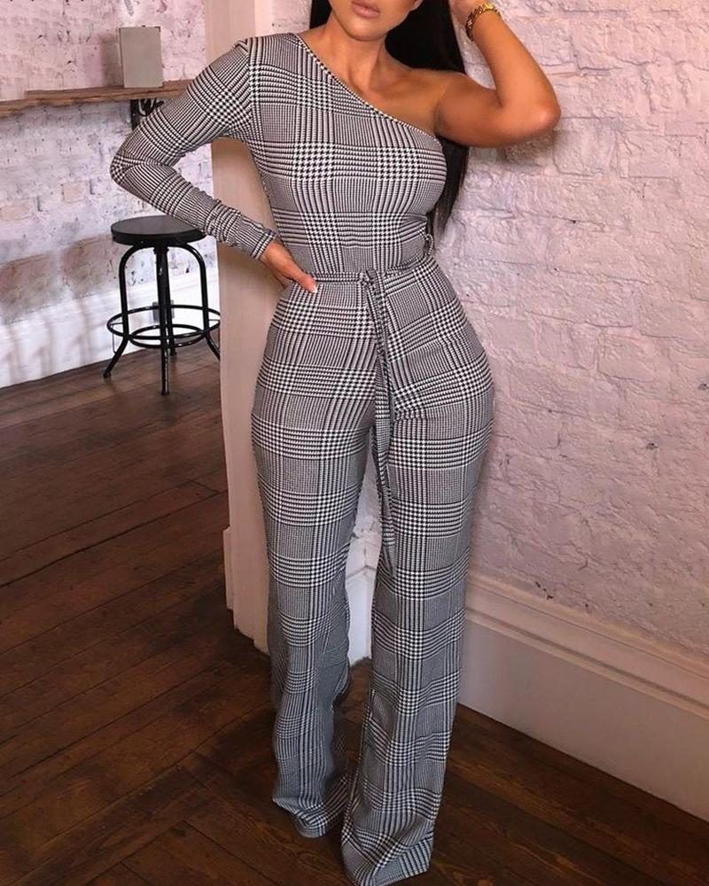 

One Shoulder Grid Jumpsuit