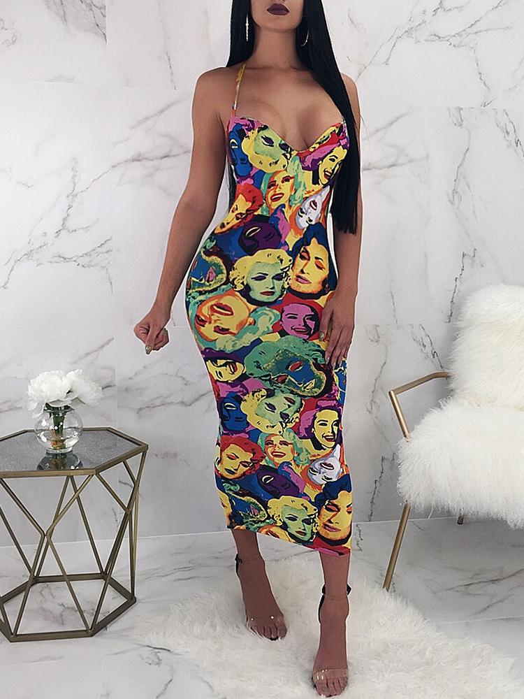 

Sexy Print Backless Crisscross Slip Dress, Multicolor