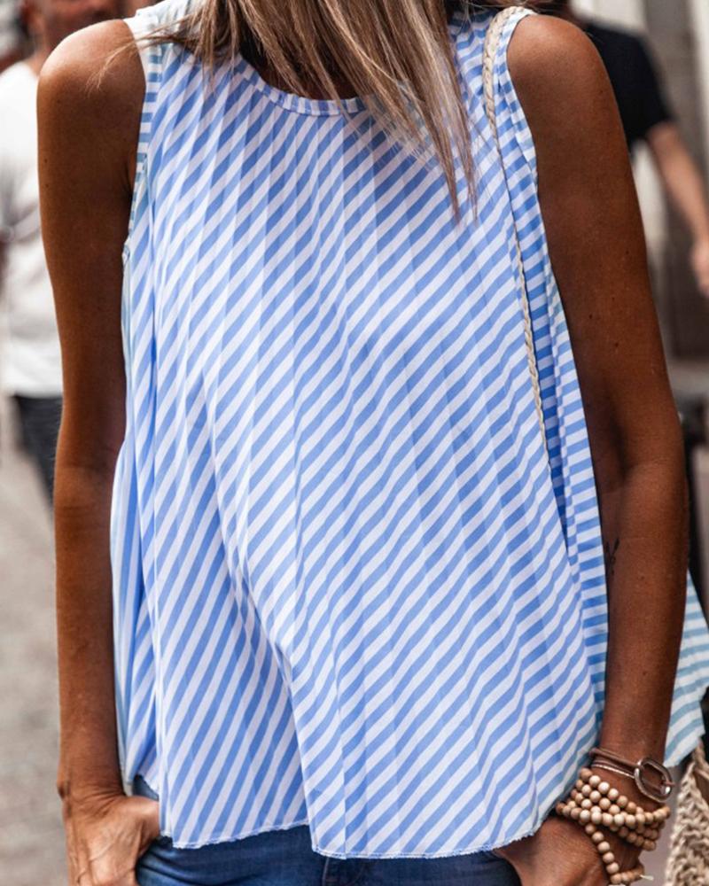 

Striped Pleated Tank Top, Blue