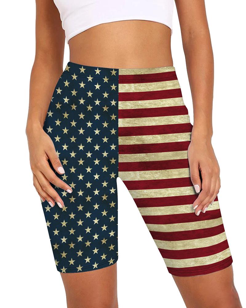 

Flag Print High Waist Biker Shorts, Dark blue